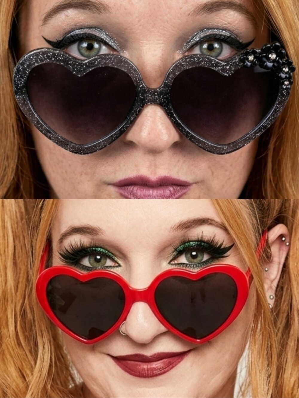 Heart-Shaped Sunglasses Duo - Red & Silver Glitter, Sunnies